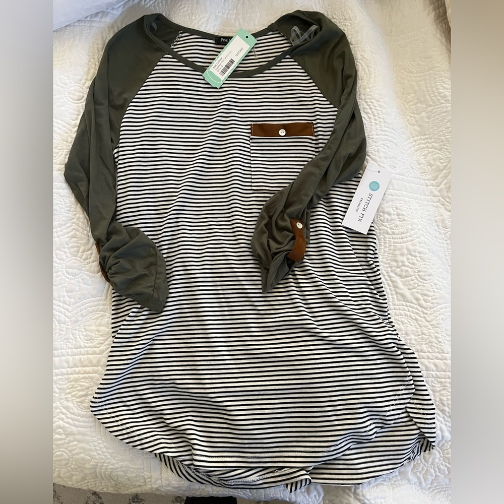 NWT Pink Clover olive strip shirt, size small